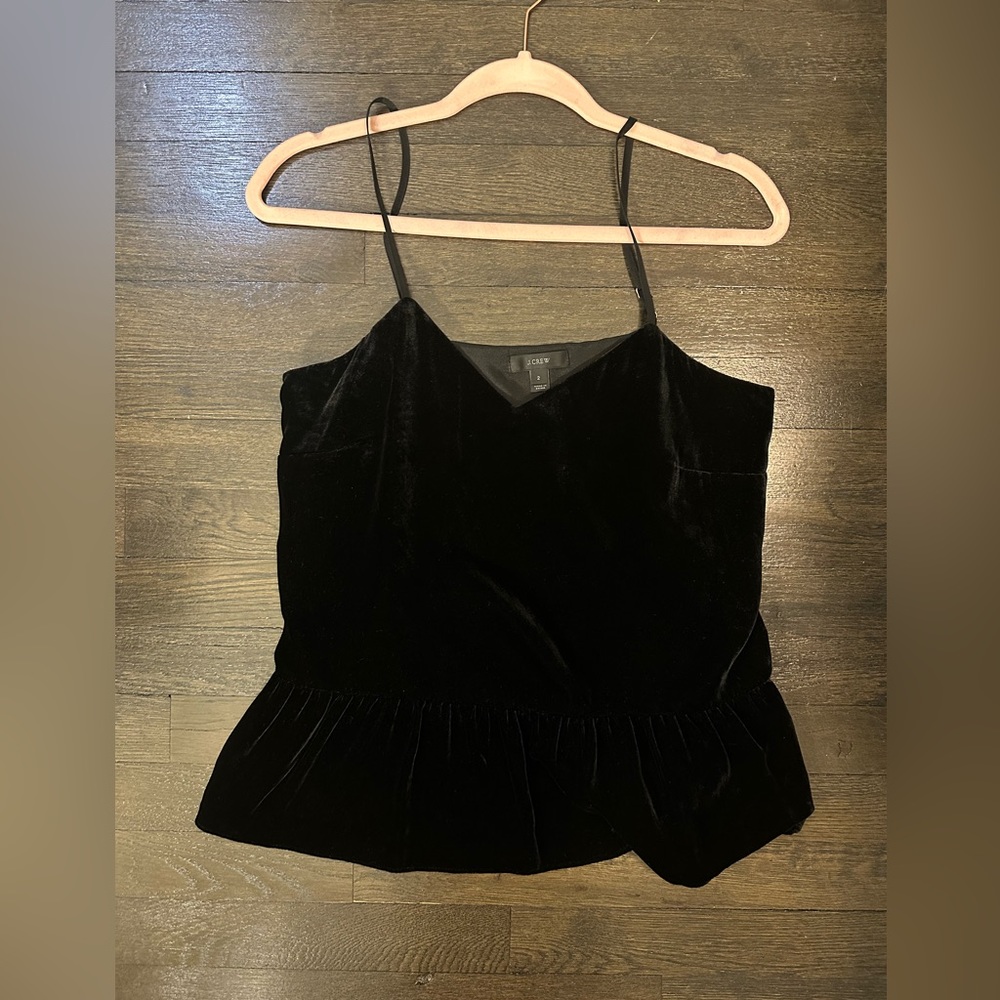 J. Crew black velvet peplum top
